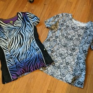 2 animal print inspired scrub tops.